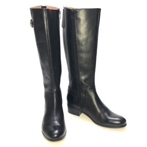 Corso Como Black Almond Toe Side Zip Back Gore Block Heel Leather Boots size 6.5